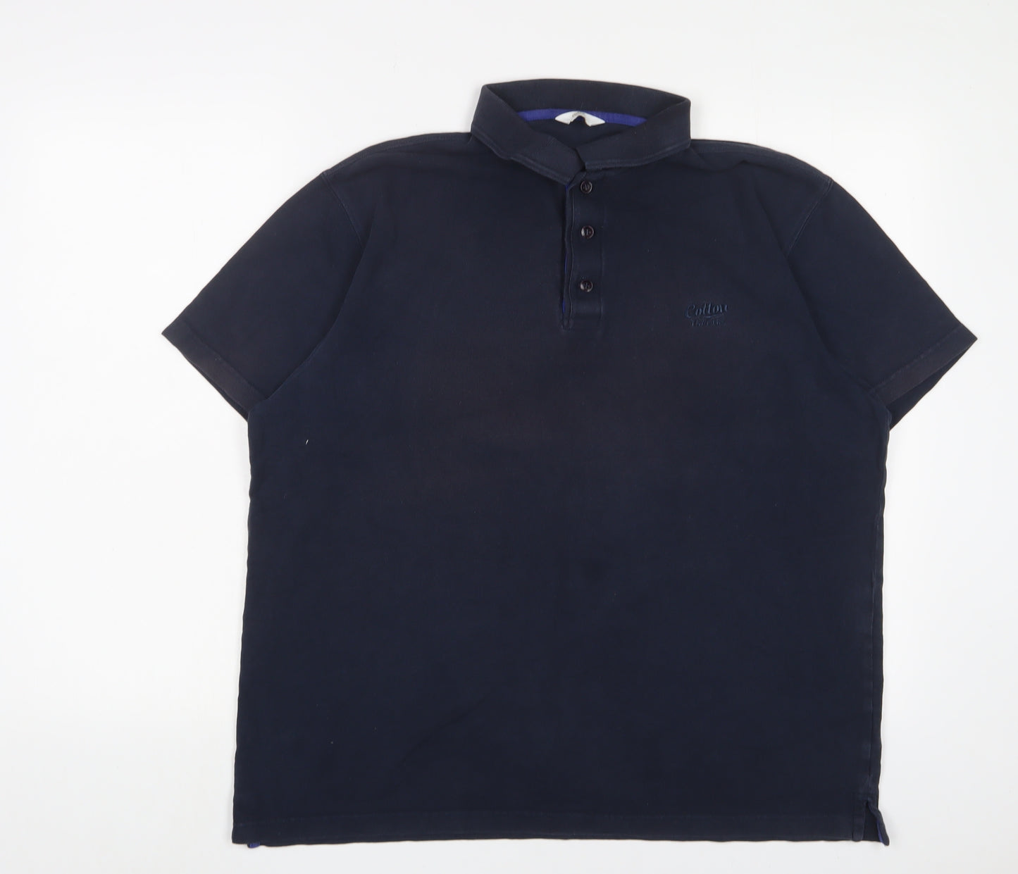 Cotton Traders Mens Blue Cotton Polo Size L Collared Button - Logo, Embroidered