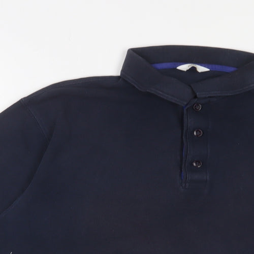 Cotton Traders Mens Blue Cotton Polo Size L Collared Button - Logo, Embroidered