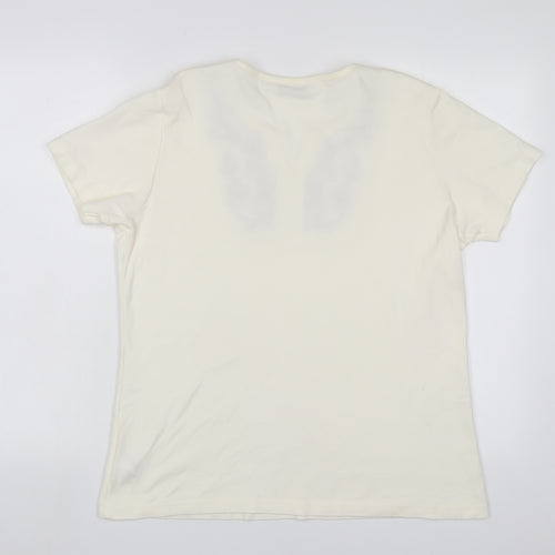 EWM Womens Ivory Fair Isle Cotton Basic T-Shirt Size L V-Neck - Embroidered