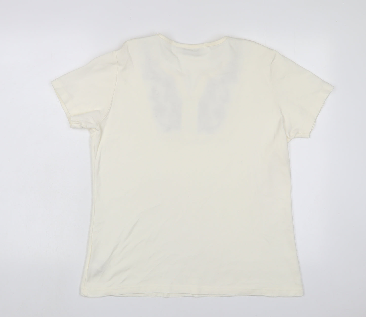 EWM Womens Ivory Fair Isle Cotton Basic T-Shirt Size L V-Neck - Embroidered