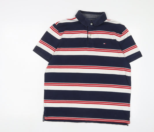 Tommy Hilfiger Mens Multicoloured Striped Cotton Polo Size M Collared Button - Logo, Embroidered