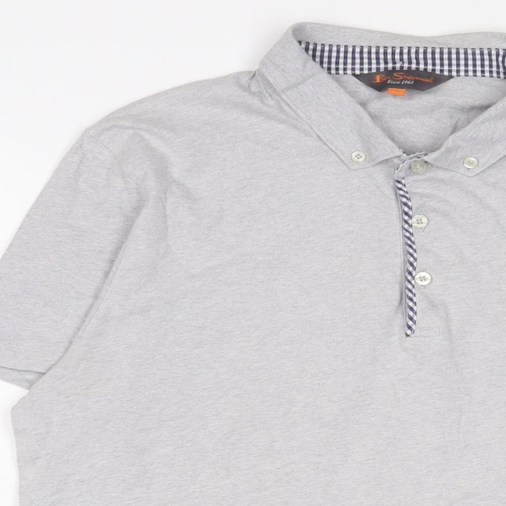 Ben Sherman Mens Grey Cotton Polo Size L Collared Button