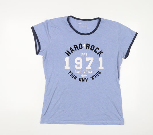 Hard Rock Womens Blue Polyester Basic T-Shirt Size 14 Crew Neck - Estimated size