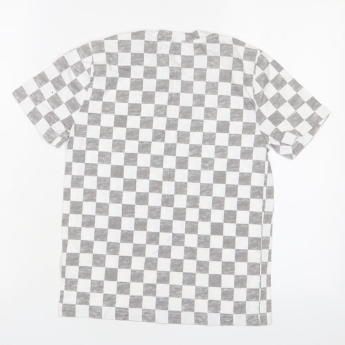 abercrombie kids Boys Grey Check Cotton Basic T-Shirt Size 9-10 Years Crew Neck Pullover - Logo, Embroidered