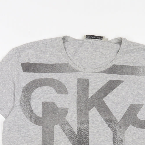 Calvin Klein Mens Grey Cotton T-Shirt Size L Crew Neck - Logo