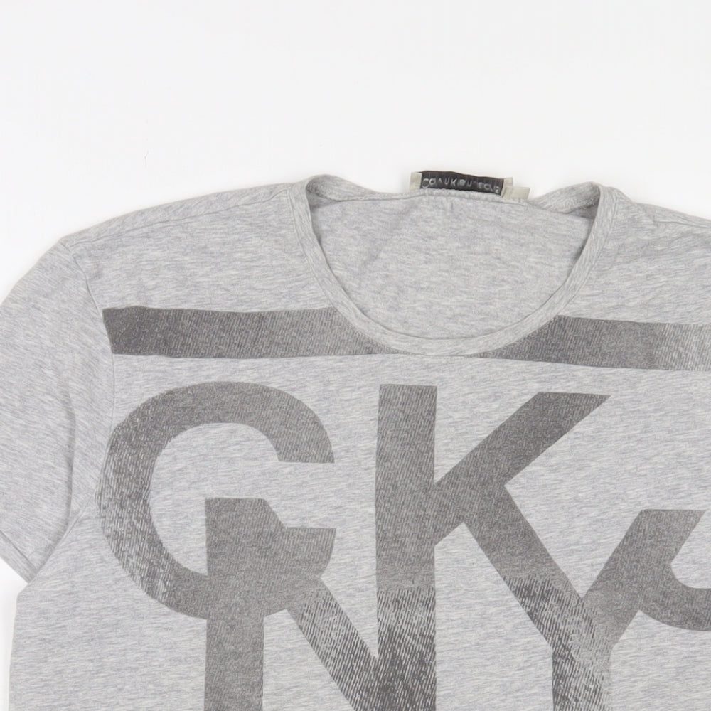 Calvin Klein Mens Grey Cotton T-Shirt Size L Crew Neck - Logo