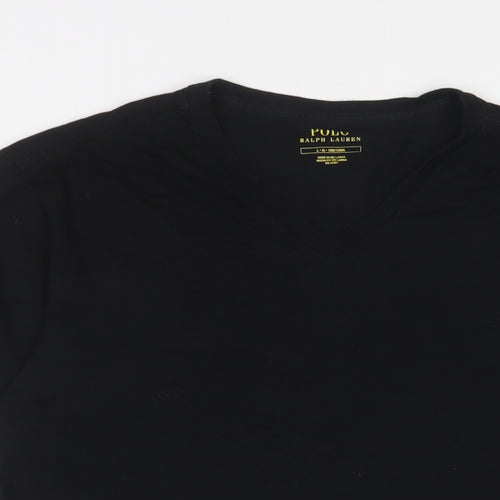 Polo Ralph Lauren Mens Black Cotton T-Shirt Size L V-Neck - Logo, Embroidered
