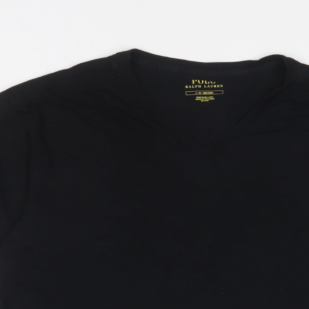 Polo Ralph Lauren Mens Black Cotton T-Shirt Size L V-Neck - Logo, Embroidered