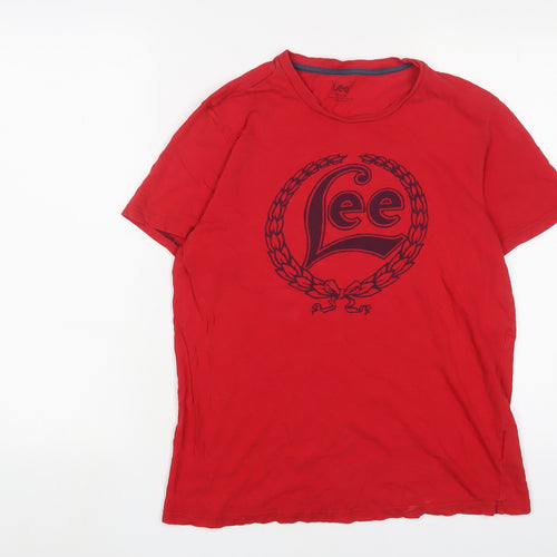 Lee Mens Red Cotton T-Shirt Size S Crew Neck - Logo