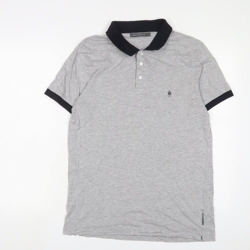 French Connection Womens Grey Cotton Basic Polo Size L Collared - Logo, Embroidered