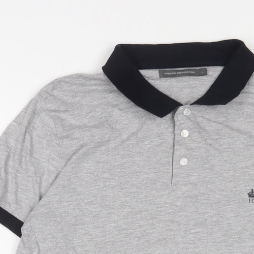 French Connection Womens Grey Cotton Basic Polo Size L Collared - Logo, Embroidered