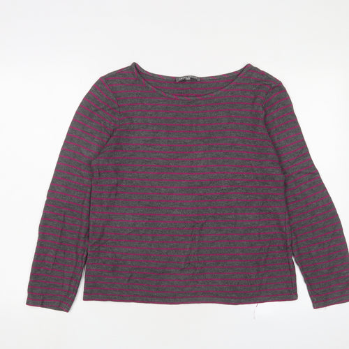 Laura Ashley Womens Grey Collared Striped Viscose Pullover Jumper Size 10