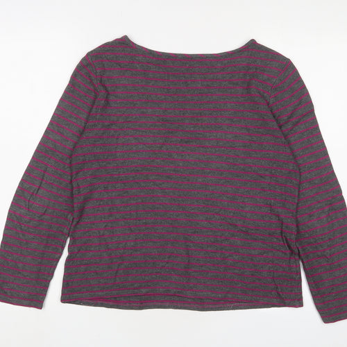 Laura Ashley Womens Grey Collared Striped Viscose Pullover Jumper Size 10