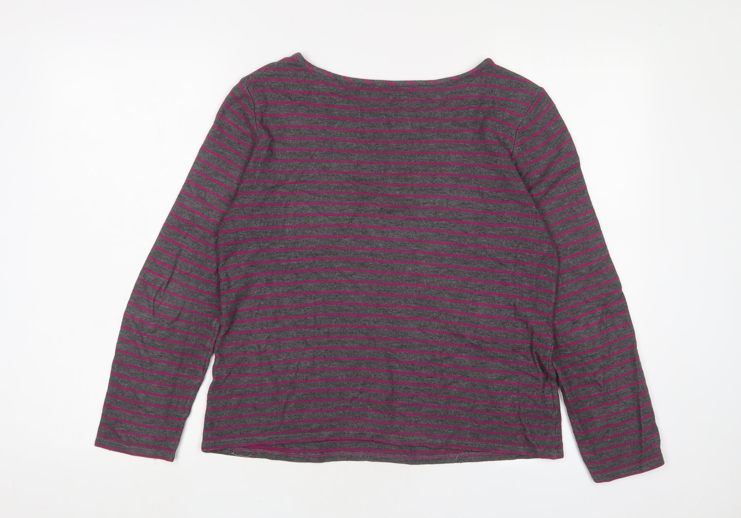 Laura Ashley Womens Grey Collared Striped Viscose Pullover Jumper Size 10