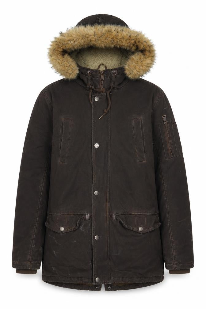 Front view of Blend women’s brown anorak coat, size M, zip - pockets
