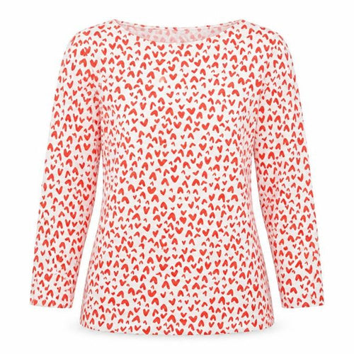 Marks and Spencer Womens Red Geometric Cotton Basic T-Shirt Size 8 Boat Neck - Hearts