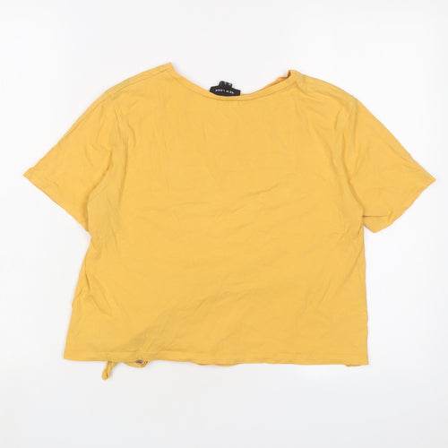 New Look Womens Yellow Cotton Cropped T-Shirt Size 8 Crew Neck - Merci