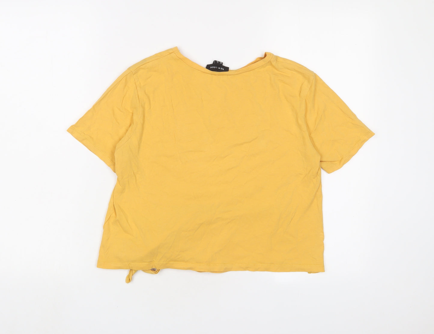 New Look Womens Yellow Cotton Cropped T-Shirt Size 8 Crew Neck - Merci