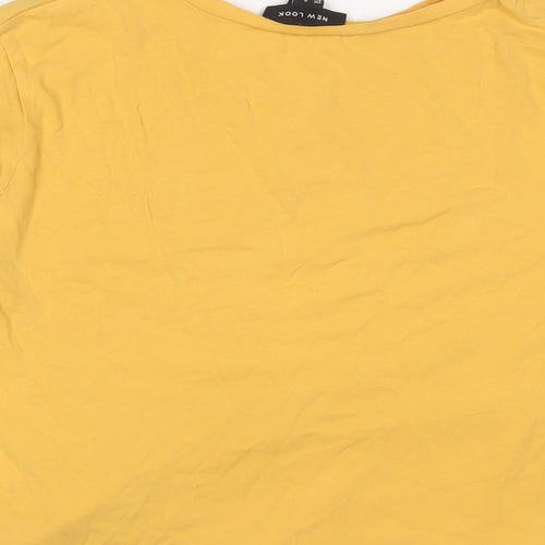 New Look Womens Yellow Cotton Cropped T-Shirt Size 8 Crew Neck - Merci