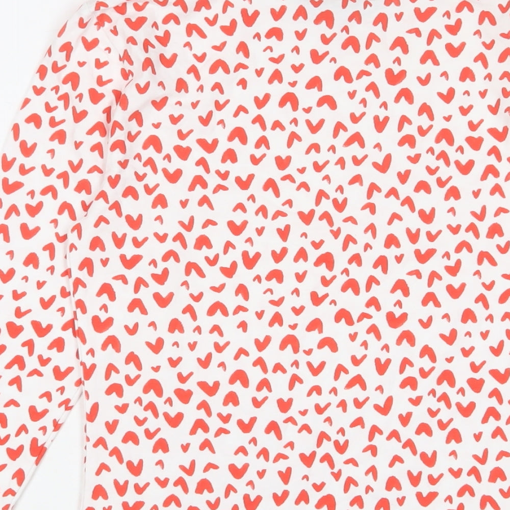 Marks and Spencer Womens Red Geometric Cotton Basic T-Shirt Size 10 Boat Neck - Hearts