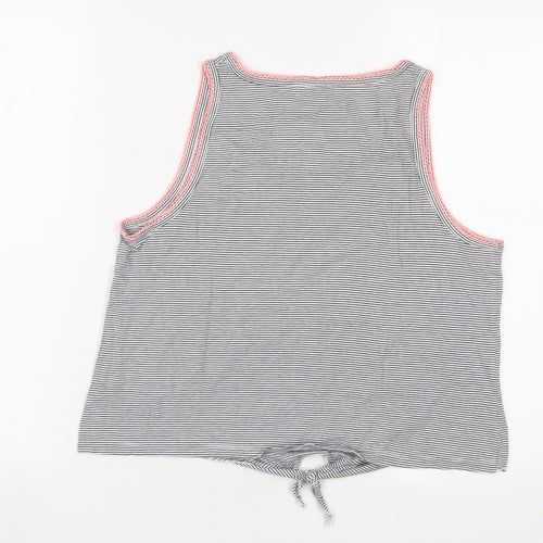 NEXT Girls Black Striped Cotton Basic T-Shirt Size 16 Years Scoop Neck Pullover - Tie Front