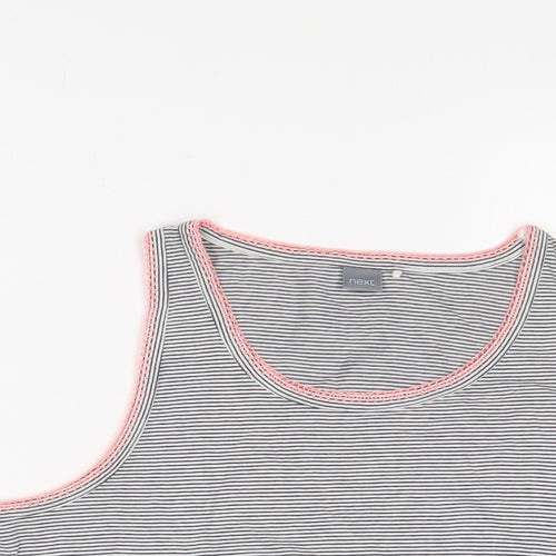 NEXT Girls Black Striped Cotton Basic T-Shirt Size 16 Years Scoop Neck Pullover - Tie Front