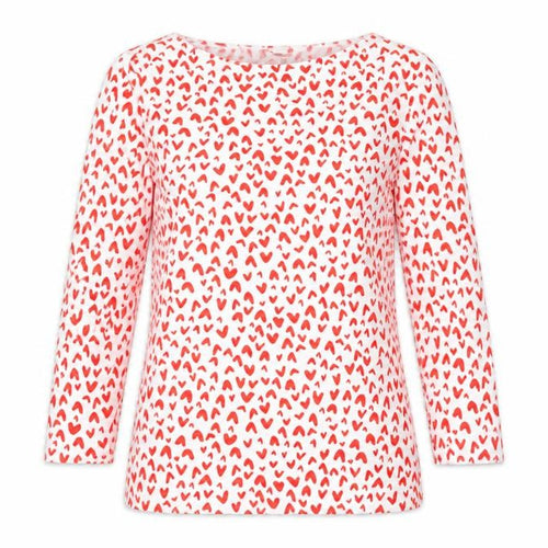 Marks and Spencer Womens Red Geometric Cotton Basic T-Shirt Size 8 Boat Neck - Hearts