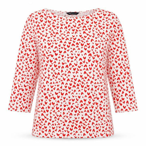 Marks and Spencer Womens Red Geometric Cotton Basic T-Shirt Size 10 Boat Neck - Hearts