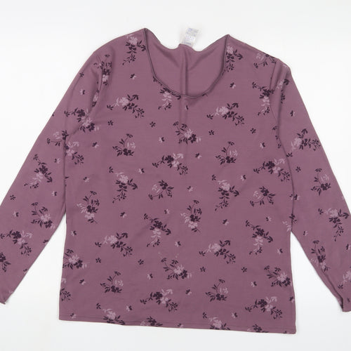 Damart Womens Orange Floral Chlorofibre Basic T-Shirt Size L Scoop Neck