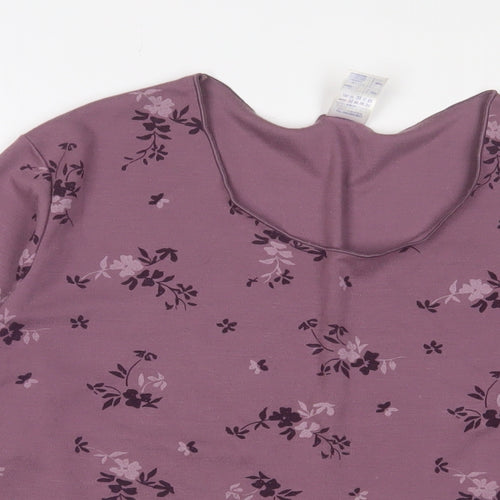 Damart Womens Orange Floral Chlorofibre Basic T-Shirt Size L Scoop Neck