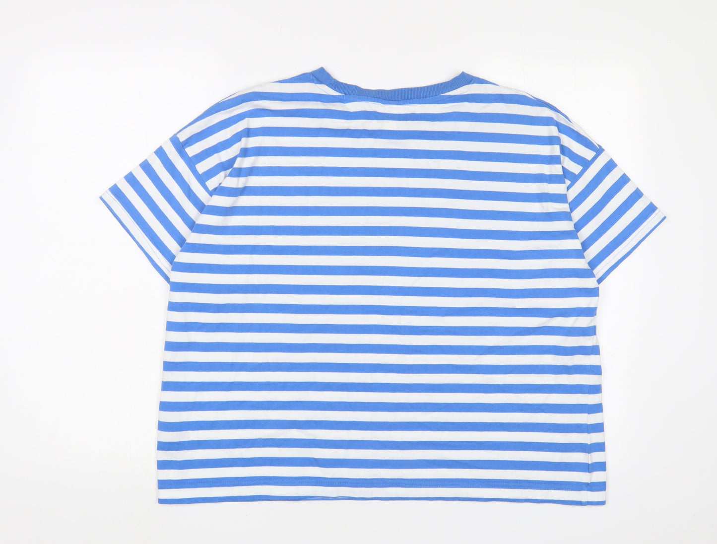 H&M Womens Blue Striped Cotton Basic T-Shirt Size M Crew Neck - Biscous