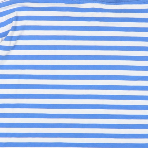 H&M Womens Blue Striped Cotton Basic T-Shirt Size M Crew Neck - Biscous