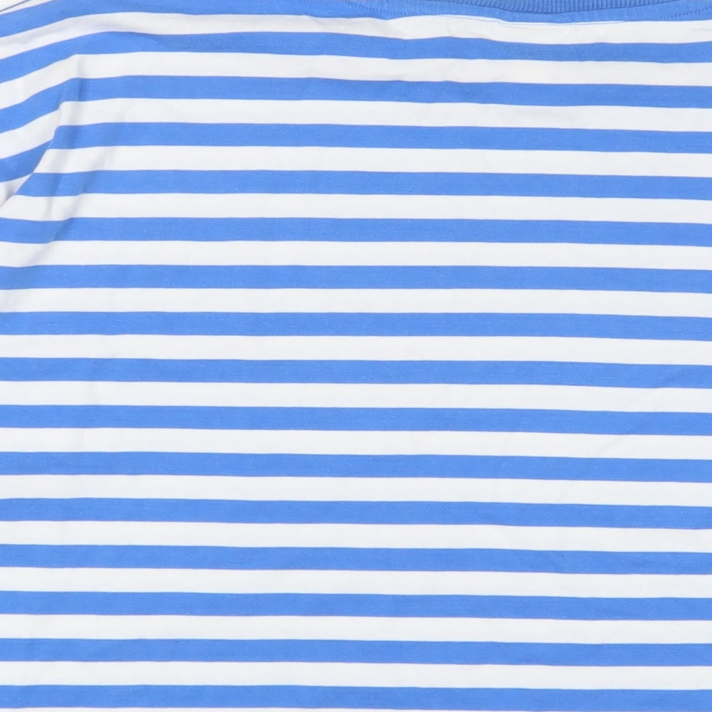 H&M Womens Blue Striped Cotton Basic T-Shirt Size M Crew Neck - Biscous