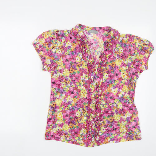 Per Una Womens Multicoloured Floral Polyester Basic Button-Up Size 16 V-Neck