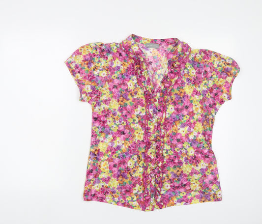 Per Una Womens Multicoloured Floral Polyester Basic Button-Up Size 16 V-Neck