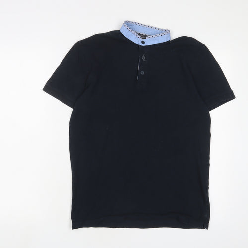 Zara Mens Blue Cotton T-Shirt Size S Henley
