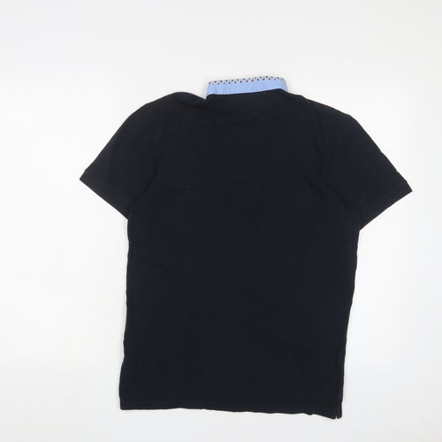 Zara Mens Blue Cotton T-Shirt Size S Henley