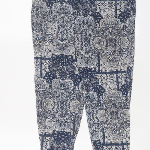 NEXT Womens Blue Geometric Viscose Trousers Size 10 L29 in Regular - Pockets