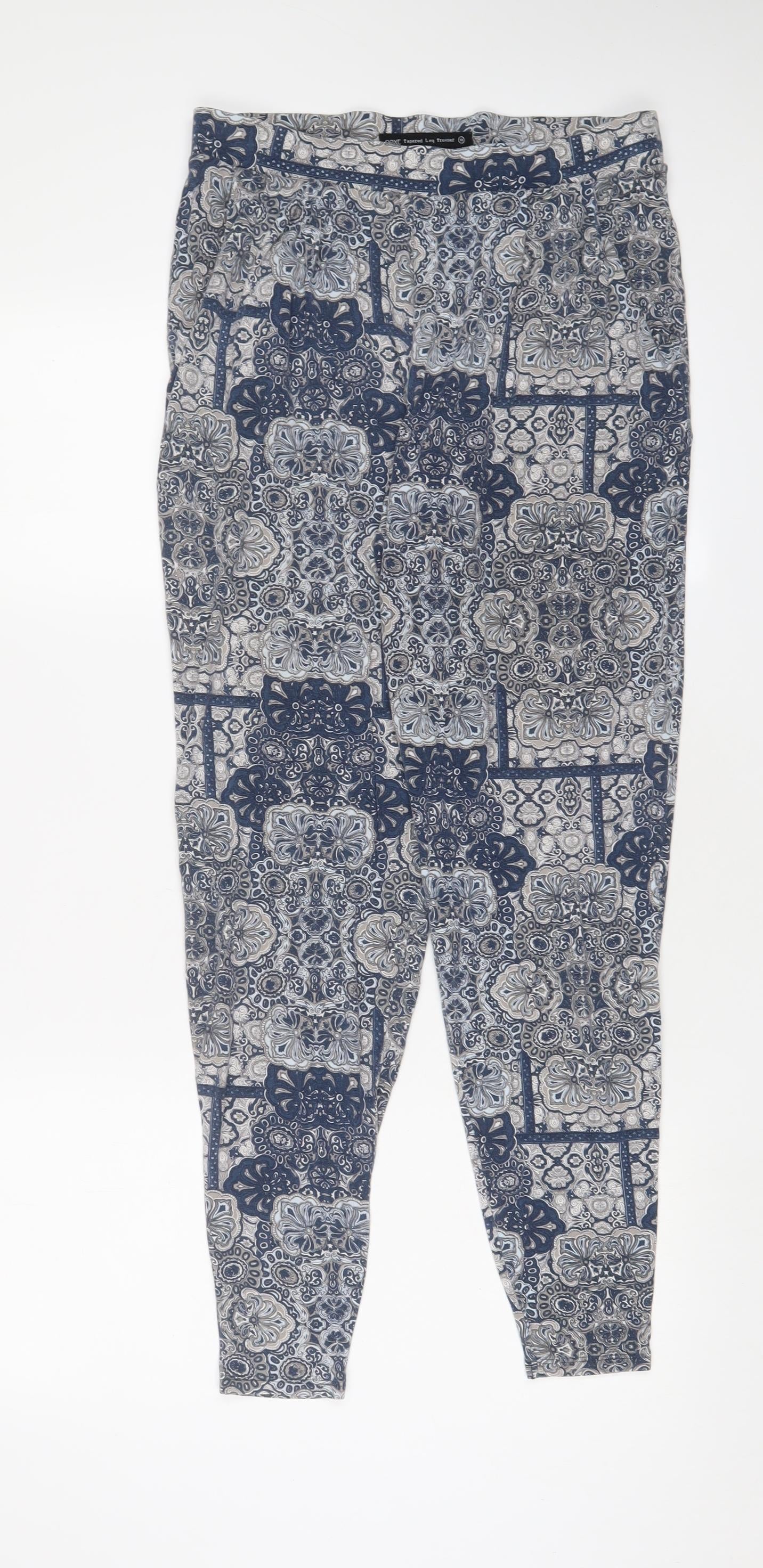 NEXT Womens Blue Geometric Viscose Trousers Size 10 L29 in Regular - Pockets