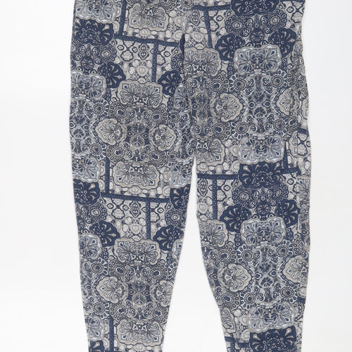 NEXT Womens Blue Geometric Viscose Trousers Size 10 L29 in Regular - Pockets