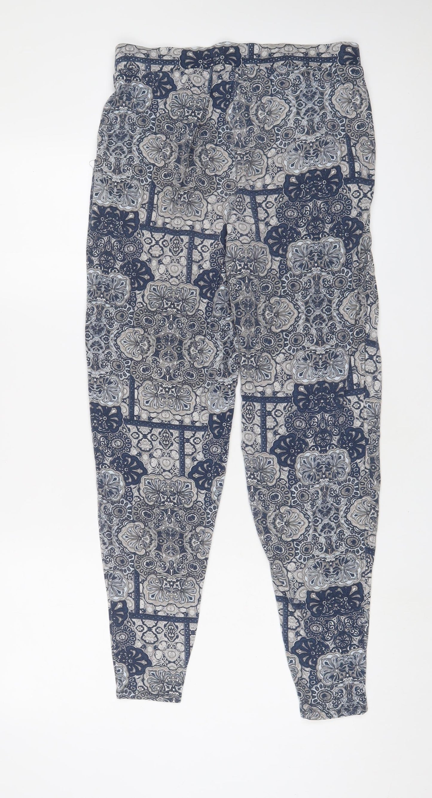 NEXT Womens Blue Geometric Viscose Trousers Size 10 L29 in Regular - Pockets