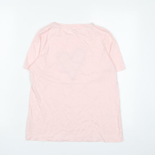 River Island Womens Pink Cotton Basic T-Shirt Size 8 Crew Neck - Peace & Love