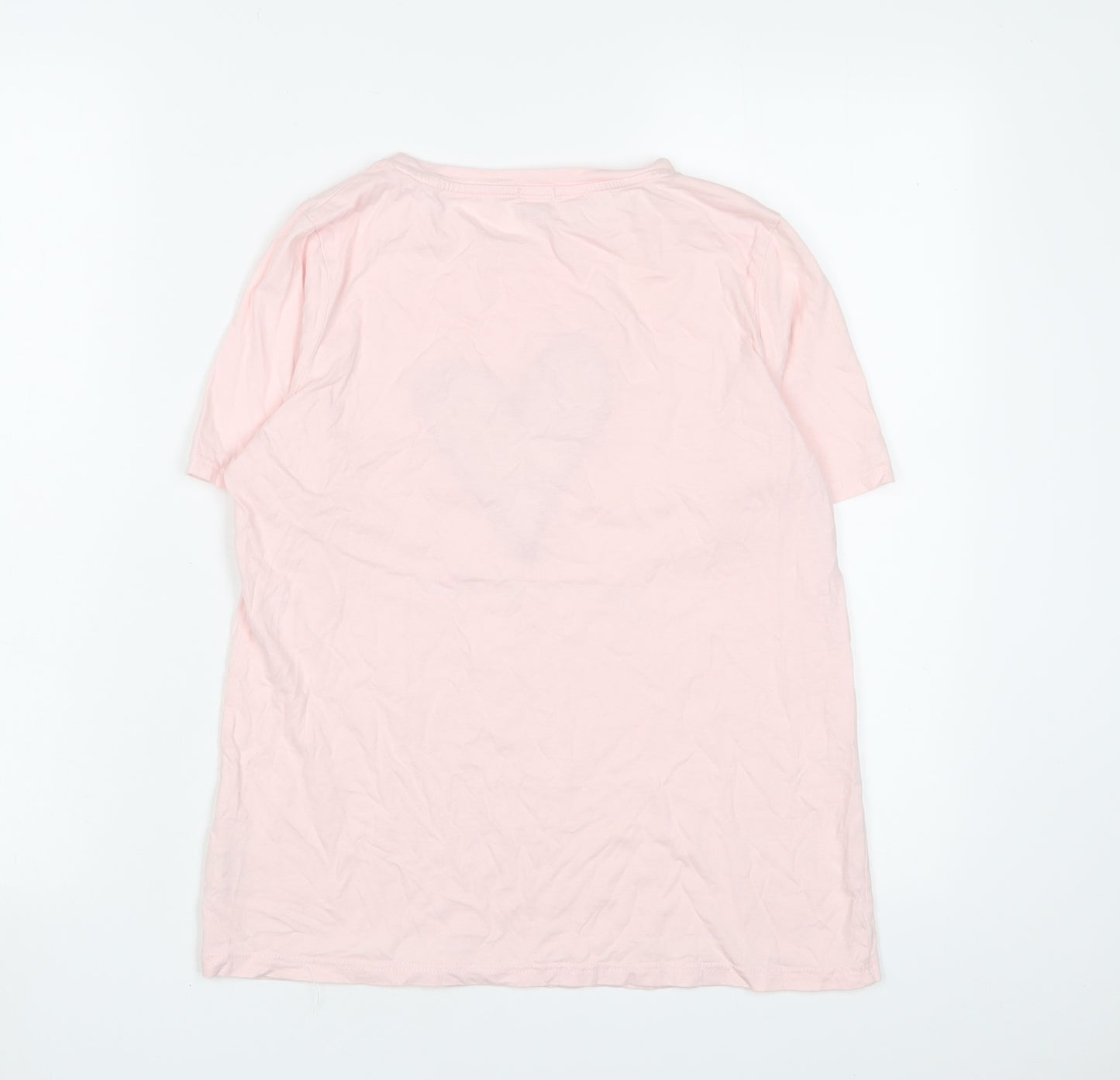 River Island Womens Pink Cotton Basic T-Shirt Size 8 Crew Neck - Peace & Love