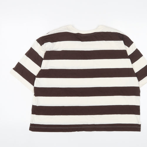 Marks and Spencer Womens Brown Striped Cotton Cropped T-Shirt Size 16 Crew Neck