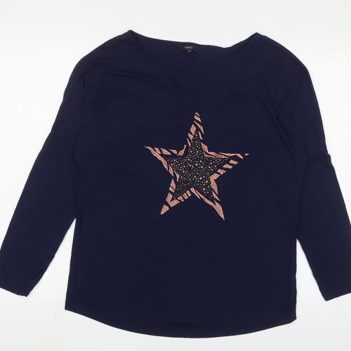 NEXT Womens Blue Viscose Basic T-Shirt Size 14 Boat Neck - Embroidered Star