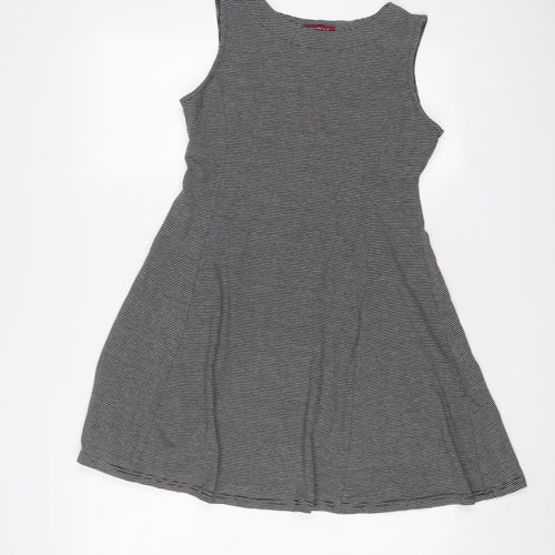 Navy & Navy Womens Black Striped Polyester Skater Dress Size M Boat Neck Pullover