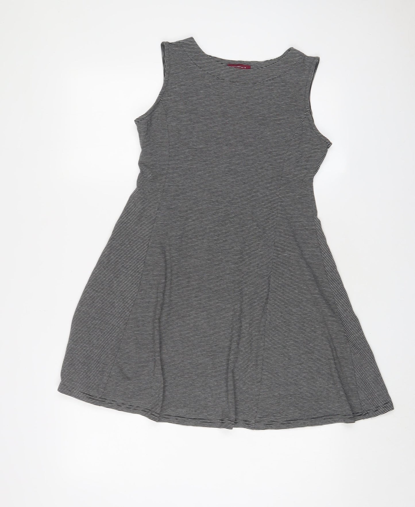 Navy & Navy Womens Black Striped Polyester Skater Dress Size M Boat Neck Pullover