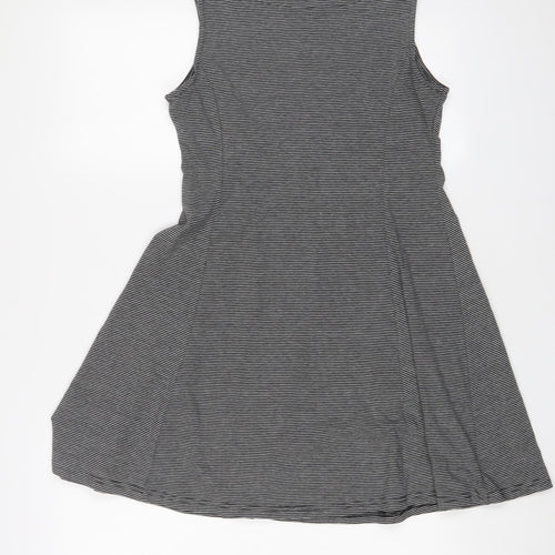 Navy & Navy Womens Black Striped Polyester Skater Dress Size M Boat Neck Pullover