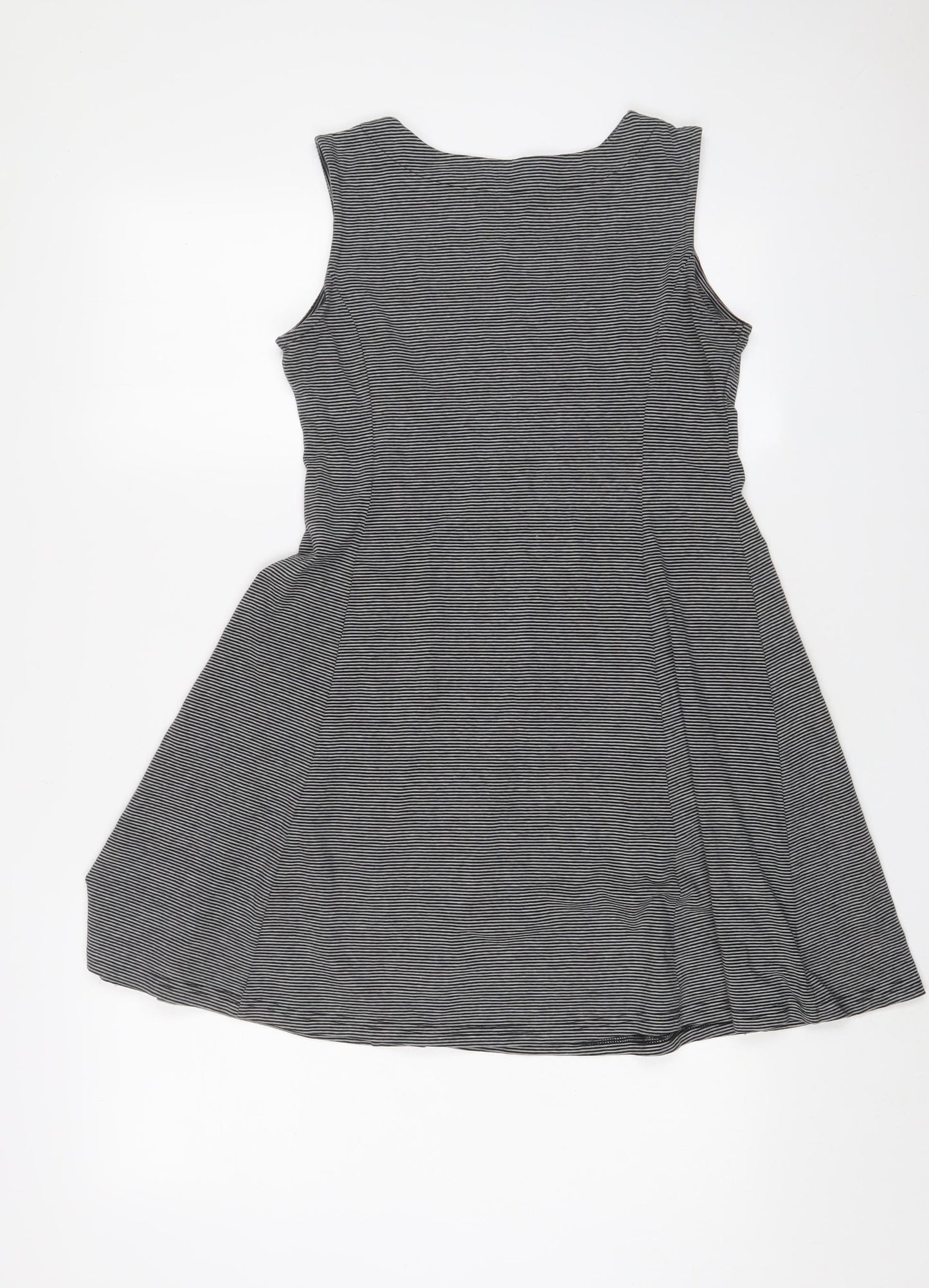 Navy & Navy Womens Black Striped Polyester Skater Dress Size M Boat Neck Pullover