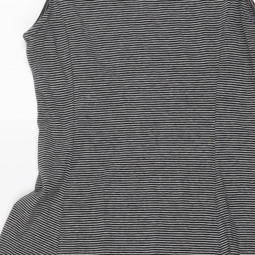 Navy & Navy Womens Black Striped Polyester Skater Dress Size M Boat Neck Pullover